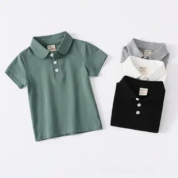 100% Хлопковая однотонная футболка-поло для маленьких мальчиков, летняя одежда, детские рубашки-поло для девочек, зеленая, черная, белая, детская футболка 1