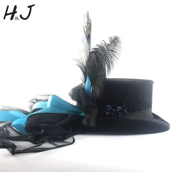 13,5 см 4 размера Ручной работы из черной шерсти Для женщин и мужчин, Свадебная Фетровая шляпа для фокусника, цилиндр для невесты 1