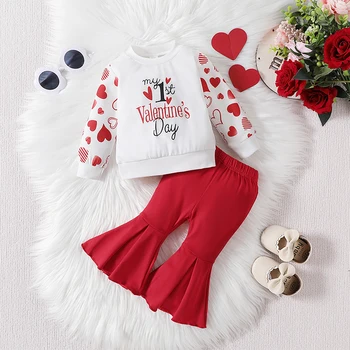 Citgeett Весенняя Одежда на День Святого Валентина для маленьких девочек Толстовка с длинными рукавами и принтом в виде буквы 