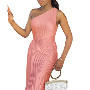 Африканские вечерние платья для женщин, элегантные летние Африканские платья без рукавов из полиэстера, Оранжевое Черное Розовое плиссированное длинное платье, платье Макси 2