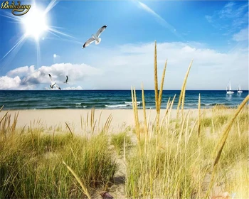 бейбехан Пользовательские обои фреска голубое небо белые облака пляж трава вид на море 3D ТВ фон обои домашний декор 3D обои 2