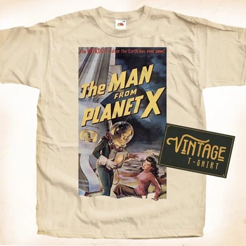 Винтажная футболка The Man from Planet X V1 натурального цвета для мужчин и женщин с цифровым принтом 1