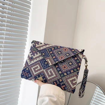 Женская сумка, этнические маленькие квадратные сумки, сумки в богемном стиле, повседневный кошелек для путешествий, женский холщовый клатч, сумки-тоутсы 1