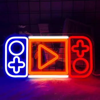 Игровая неоновая вывеска для игровой комнаты, ретро игровая консоль с питанием от USB, светодиодная неоновая вывеска, светодиодная неоновая вывеска для геймеров с регулируемой яркостью для мальчика-подростка 1