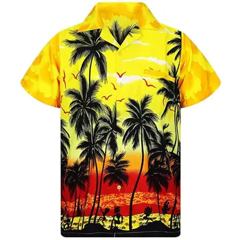 Летние модные 3D Рубашки Мужские Негабаритные Пляжные мужские Рубашки С коротким рукавом И Принтом Кокосовой Пальмы Гавайские топы Мужская Одежда Camiseta 1
