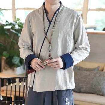Мужская рубашка-кимоно, кардиган, традиционный мужской китайский костюм самурая, повседневная куртка-кимоно харадзюку, уличная одежда, топы 2