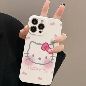 НОВЫЙ Sanrio Hello Kitty Bow Cute Phone Case ins Для iPhone 15 14 13 12 11 Pro Max XR Mini XS Max 7 8 Plus Полнообъективный Розовый Мультфильм 2