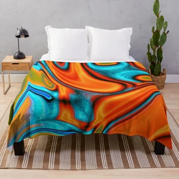 яркое современное Юго-западное хипстерское бирюзово-оранжевое покрывало с завитками, шерстяное одеяло, одеяла 1