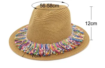 100 шт./лот новая мода унисекс красочная соломенная панама с кисточками для пляжа/соломенная шляпа-трильби от солнца 1