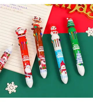 20 штук рождественских тем, шариковая ручка 10 цветов, кавайный Санта, Лось, снеговики, елка, разноцветные ручки, школьные канцелярские принадлежности 2