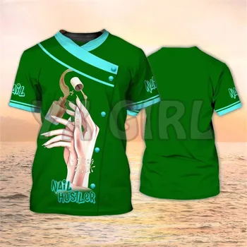 2022 Летняя Футболка Nail Hustler 3D Nail Uniform Green Nail Technician Футболка Nail Tech в подарок для Ее Nail Boss Shirt 1