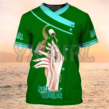 2022 Летняя Футболка Nail Hustler 3D Nail Uniform Green Nail Technician Футболка Nail Tech в подарок для Ее Nail Boss Shirt 2