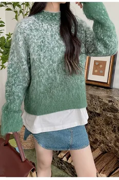 2023 Осень Новый женский жаккардовый вязаный свитер Градиентный модный топ Рождественский Зеленый пуловер со звездами высокого качества