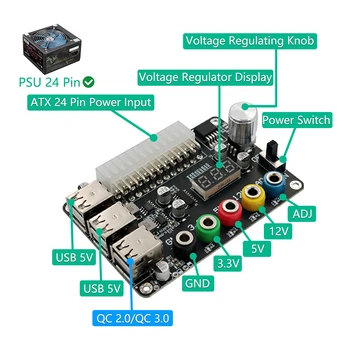 24Pin Блок питания ATX Breakout Board Разъем адаптера Модуля питания Регулируемая Ручка напряжения 6 Портов USB 2.0 Поддержка QC2.0 QC3.0 2