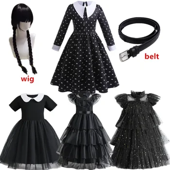4-12 лет, среда, Маскарадный костюм для девочек, детское платье принцессы для косплея на Хэллоуин, Пасху, детская черная одежда с длинными рукавами и принтом 1