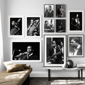 C402 Черный Белый Джон Колтрейн Легенда Звезда джазовой музыки Плакат Печатает на холсте Настенную картину для декора гостиной