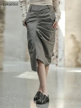 Cakucool новая женская юбка в китайском стиле неправильной формы, модная юбка для костюма, плиссированная женская юбка OL, готический дизайн