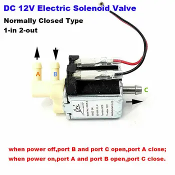DC12V 2-позиционный 3-ходовой мини-электрический электромагнитный клапан N/C с нормально закрытым микрорегулированием расхода воздуха и воды Электрический клапан
