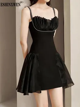 Лучшая цена Женское платье Aoi 2023 Высокого качества Y2k Vestidos, черно-белое кружевное лоскутное шитье контрастного цвета, открытая модная одежда для вечеринок ~ Ручки для рисования > Qrcart.ru 11