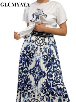 GLCMYAYA-Женское клетчатое Бальное платье с высокой талией и большими распашками, Костюм с длинной юбкой Макси, Футболка для Мальчиков и девочек, комплект из 2 предметов, мода 2024 года 1