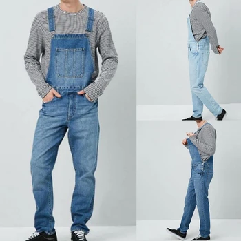 S-3XL Мужской комбинезон, джинсы с нагрудником, Повседневный Модный эластичный Уличный хип-хоп комбинезон, Длинные джинсовые брюки 1