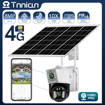 Tnnian 4K 8MP 4G Двухобъективная PTZ Солнечная камера с двойным экраном PIR Обнаружение человека Наружная батарея IP-камера видеонаблюдения Wi-Fi 1