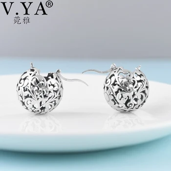 V.YA Серьги-капли из стерлингового серебра S925 пробы с полыми шариками, серебряные серьги-капли с арабесковым узором, элегантные женские ювелирные изделия для вечеринок 1