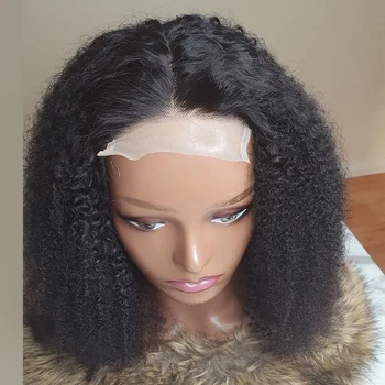 Афро кудрявые человеческие волосы HD кружевные парики-боб спереди для чернокожих женщин