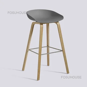 Барные стулья из массива дерева, высокий стул, скандинавский дизайнерский барный стул для отдыха, мебель для домашней кухни, минималистичный современный ресторанный барный стул 1