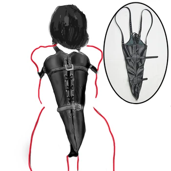 БДСМ с длинными рукавами, кожаная смирительная рубашка на спине, Бондажные перчатки со шнуровкой и пряжкой, секс-игрушки для пар 1