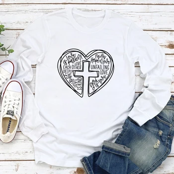 Бог есть любовь, христианская библейская футболка, милая женская футболка с изображением церкви, религии, унисекс, длинный рукав, Иисус, крест, сердце, футболка 1