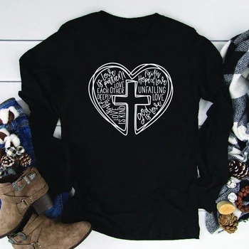 Бог есть любовь, христианская библейская футболка, милая женская футболка с изображением церкви, религии, унисекс, длинный рукав, Иисус, крест, сердце, футболка 2