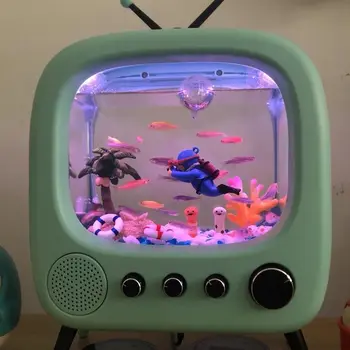 Винтажный аквариум для рыб ТВ настольный маленькая рыбка кислород дети котенок сетка красный аквариум украшения аквариум новая модель 2023 1