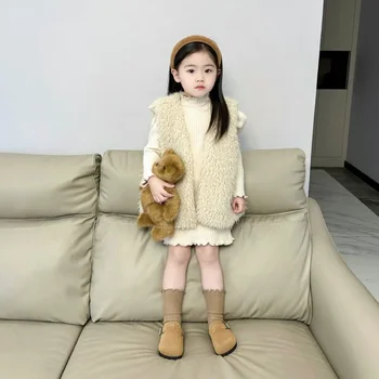 Детская одежда Шерстяной жилет для девочек или нижнее платье 2024 Осень-зима, новая мода для девочек, хлопковый жилет Mao Mao 2