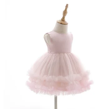 Детское платье от 0 до 2 лет, короткое розовое платье-пачка без рукавов для девочек, вечеринка по случаю первого дня рождения, майка для маленькой принцессы, платье из пряжи и сетки 2