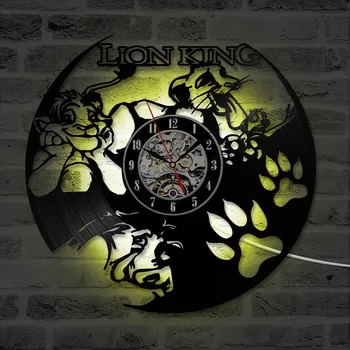 Домашний декор CD-пластинка Светодиодные часы The Lion King Виниловая пластинка Настенные часы Классический античный стиль Подвесные настенные часы ручной работы