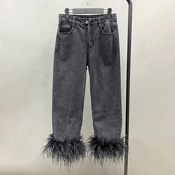 Лучшая цена Осенние стрейчевые расклешенные джинсы, женские джинсовые брюки с высокой талией, женские эластичные брюки на двойных пуговицах Mujer 4XL ~ Ручки для рисования > Qrcart.ru 11