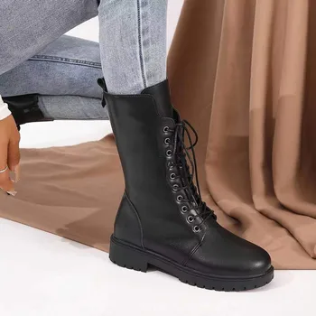 Женские дизайнерские рыцарские сапоги 2024, осенне-зимние модные ботильоны на молнии сбоку со шнуровкой, обувь на платформе Bota De Vaqueiro 2