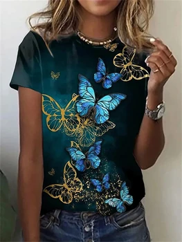 Женский забавный тренд в стиле хип-хоп, Красивая бабочка, 3D-печать, Летний короткий рукав, круглый вырез, повседневная модная футболка, одежда