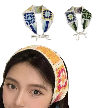 Женский тюрбан, повязка на голову в стиле бохо, цветочный головной убор, вязаная лента для волос, реквизит для фотосессии для девочек, женский тюрбан