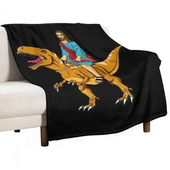 Забавная пародия Иисус верхом на динозавре Милый мем динозавр Плед Красивые одеяла косплей аниме Милое Одеяло Плед 1