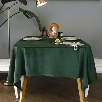 Золотистая бархатная скатерть, обеденный стол, скатерть художественная прямоугольная