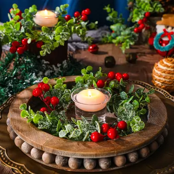 Искусственный венок, кольцо со свечой, Рождественское кольцо с красными ягодами, декор свадебного стола, Центральные элементы домашнего декора. 1