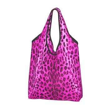 Кавайная розовая леопардовая сумка-тоут для покупок, портативная сумка для покупок в продуктовых магазинах с принтом из шкуры животного 1