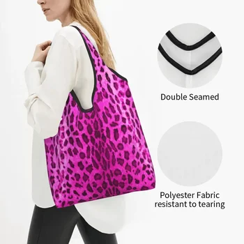 Кавайная розовая леопардовая сумка-тоут для покупок, портативная сумка для покупок в продуктовых магазинах с принтом из шкуры животного 2