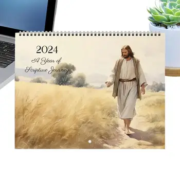 Календарь Иисуса на 2024 год Настенный Библейский календарь стихов из Священных Писаний на 2024 год Настенный художественный календарь на 2024 год Ежемесячный Библейский календарь Религиозный 1