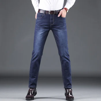 Классические повседневные прямые джинсы средней посадки, длинные брюки, удобные брюки свободного кроя, новая брендовая мужская одежда, горячая распродажа мужских джинсов 2