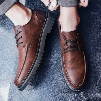 Кожаная мужская обувь, удобные оксфорды на шнуровке, модная повседневная обувь, мужская брендовая официальная удобная обувь ручной работы на плоской подошве, деловая мужская обувь 2