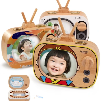 Коробка для хранения детских молочных зубов, Волосы плода девочки, хранение и коллекция зубов, Телевизор для деревянного мальчика, сохраненный 1