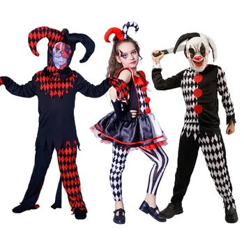 Костюмы Злого клоуна, вечеринка на Хэллоуин, страшный костюм клоуна, Пурим, Ролевые игры, костюмы ужасов, косплей-костюм для детей, девочек и мальчиков 1